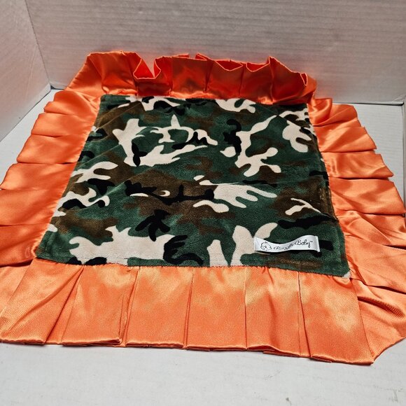 Security Lovey Blanket Camo Camouflage Orange Satin Edge Green Black Razzle Baby - Picture 1 of 8